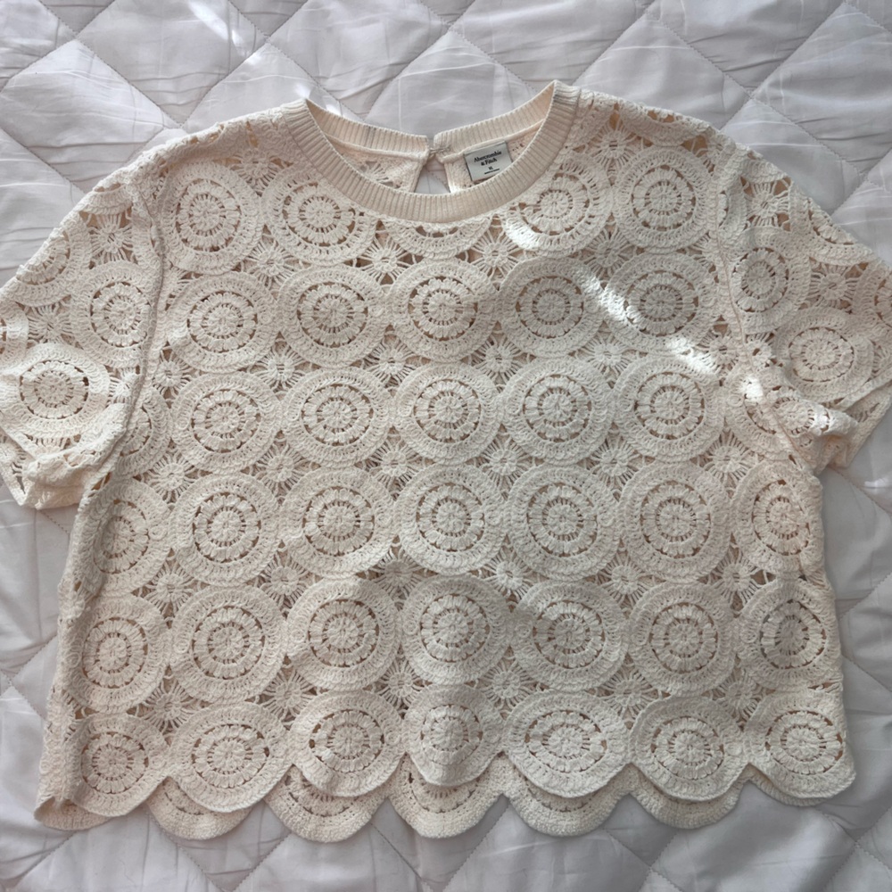 Abercrombie & Fitch Ivory Lace Crochet Knit Top